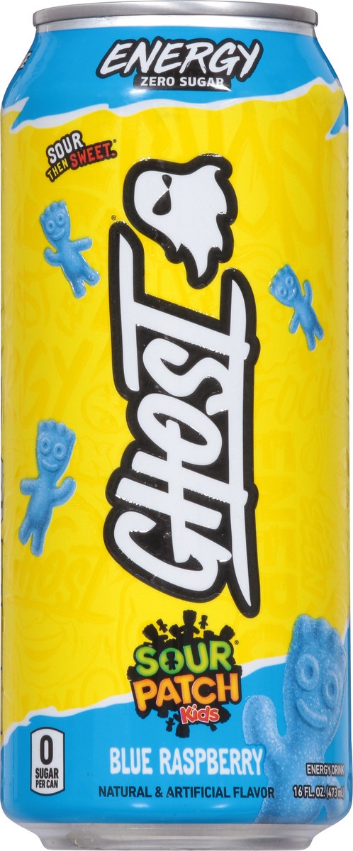 slide 5 of 9, Ghost Sour Patch Kids Blue Raspberry Energy Drink, 16 fl. oz. Can, 16 oz