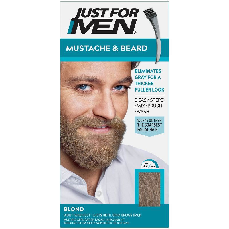 slide 1 of 6, Just For Men Mustache & Beard Coloring for Gray Hair with Brush Included - Blond M10/15, 1 ct