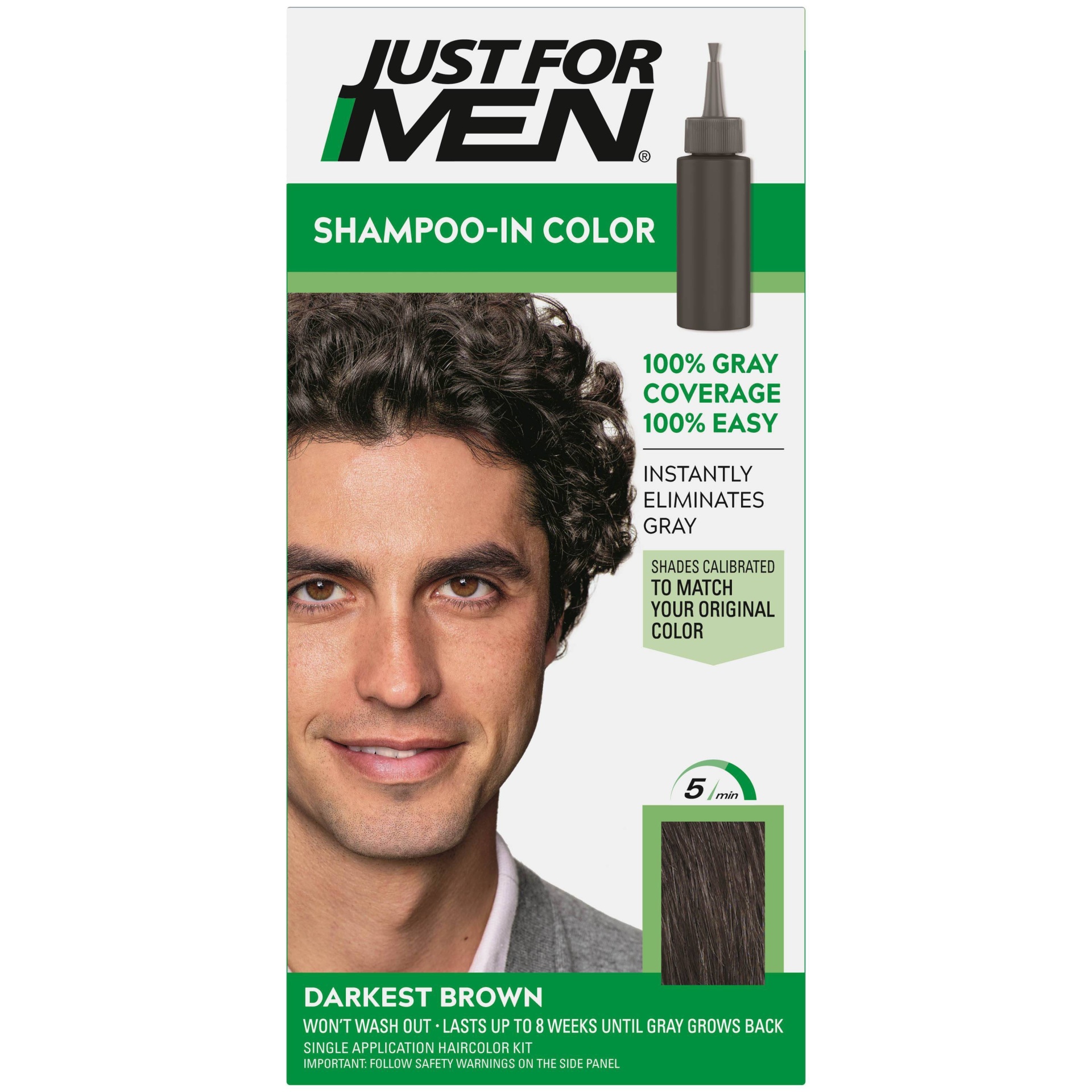 slide 1 of 6, Just For Men Shampoo-In Color Gray Hair Coloring for Men - Darkest Brown 50, 1 ct