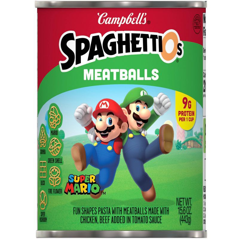 slide 4 of 7, SpaghettiOs Super Mario Bros Canned Pasta with Meatballs- 15.6oz, 15.6 oz