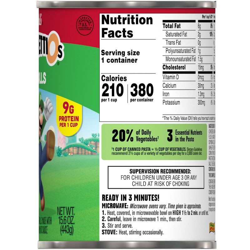 slide 5 of 7, SpaghettiOs Super Mario Bros Canned Pasta with Meatballs- 15.6oz, 15.6 oz