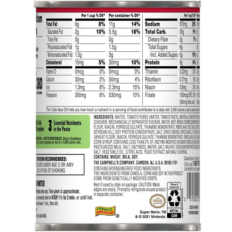 slide 6 of 7, SpaghettiOs Super Mario Bros Canned Pasta with Meatballs- 15.6oz, 15.6 oz