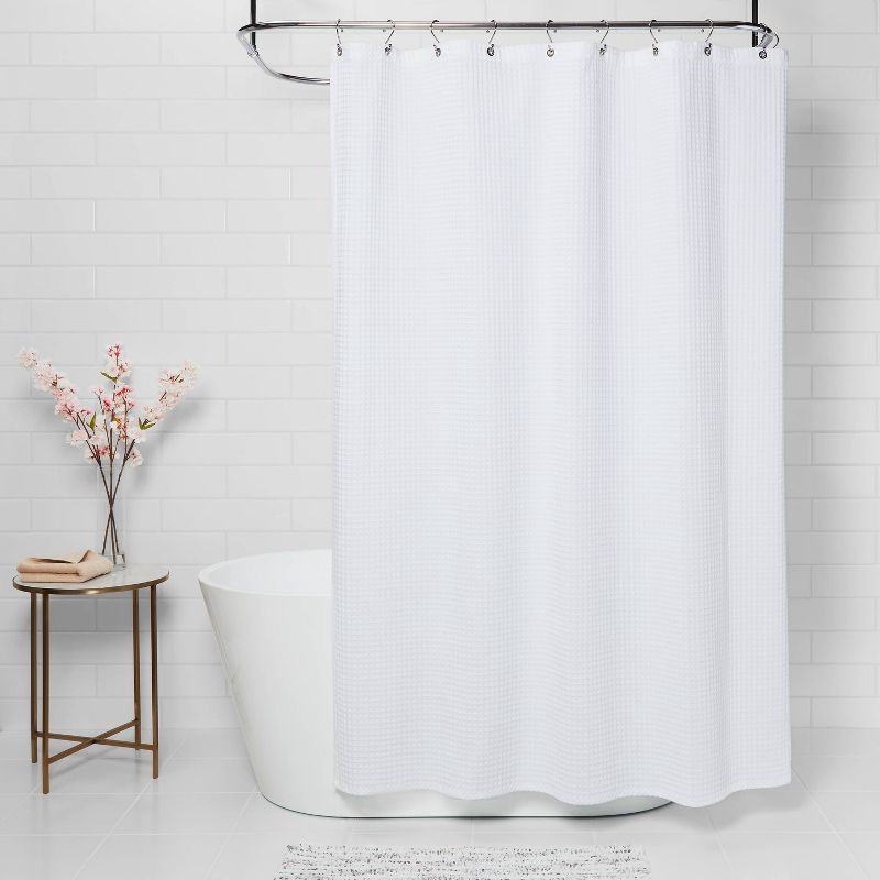 slide 2 of 5, 72"x72" Waffle Weave Shower Curtain White - Threshold™, 1 ct