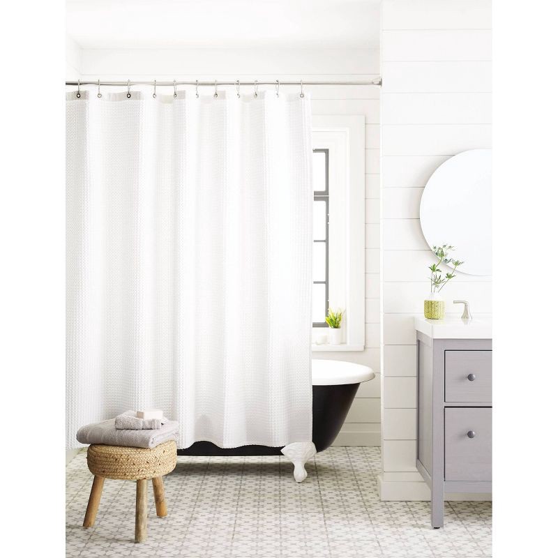 slide 5 of 5, 72"x72" Waffle Weave Shower Curtain White - Threshold™, 1 ct