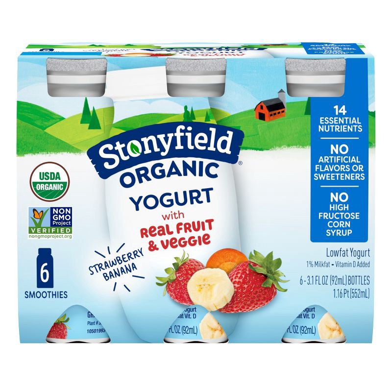 slide 11 of 11, Stonyfield Organic Kids' Strawberry Banana Yogurt Smoothies - 6pk/3.1 fl oz bottles, 6 ct; 3.1 fl oz