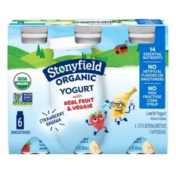 Stonyfield Organic Kids' Strawberry Banana Yogurt Smoothies - 6pk/3.1 fl oz bottles