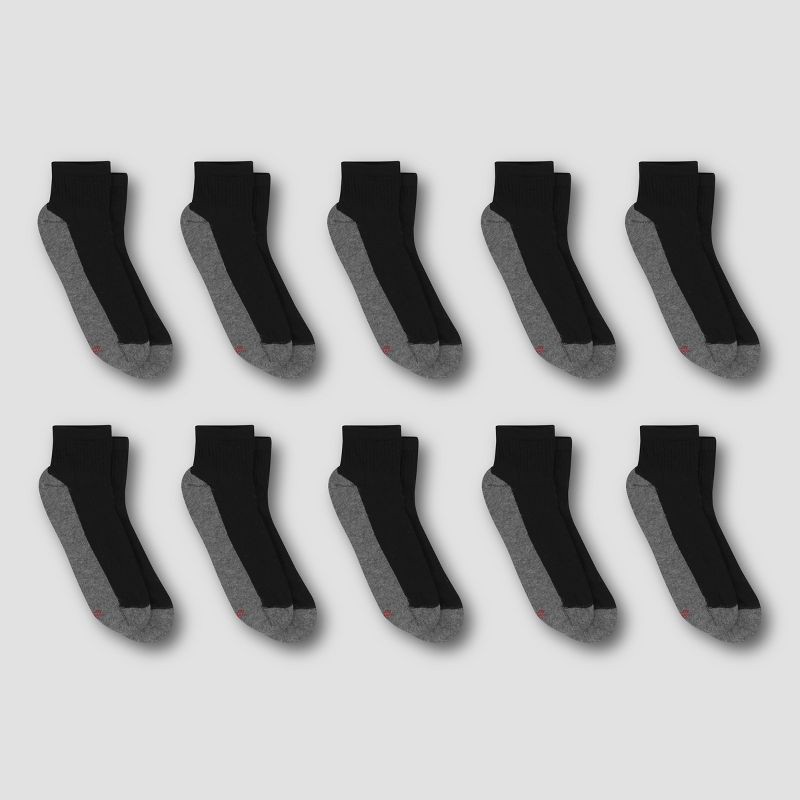 slide 2 of 4, Hanes Premium Men's Big & Tall Cool Comfort Ankle Socks 10pk - Black 12-14: Cushioned Sole, Reinforced Heel & Toe, Breathable Fabric, 10 ct