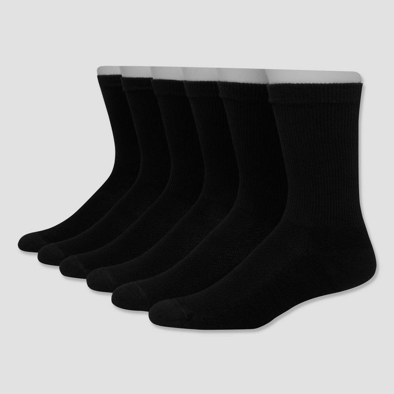 slide 3 of 3, Hanes Premium Men's X-Temp Breathable Crew Socks 6pk - Black: Cushioned Sole, Reinforced Heel & Toe, 6 ct
