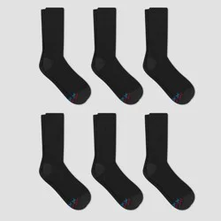 Hanes Premium Men's X-Temp Breathable Crew Socks 6pk - Black: Cushioned Sole, Reinforced Heel & Toe