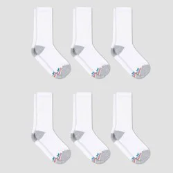 Hanes Premium Men's X-Temp Breathable Crew Socks 6pk - White: Cushioned Sole, Reinforced Heel & Toe