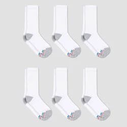 Hanes Premium Men's X-Temp Breathable Crew Socks 6pk - White: Cushioned Sole, Reinforced Heel & Toe