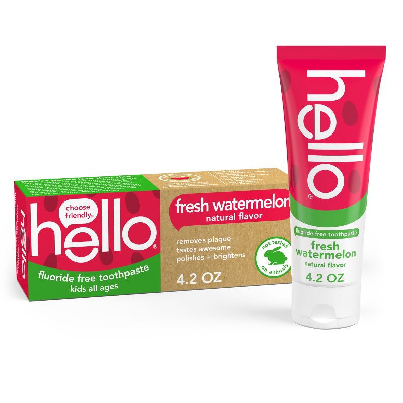 slide 1 of 7, hello Kids' Natural Watermelon Fluoride-Free, SLS-Free and Vegan Toothpaste - 4.2oz, 4.2 oz