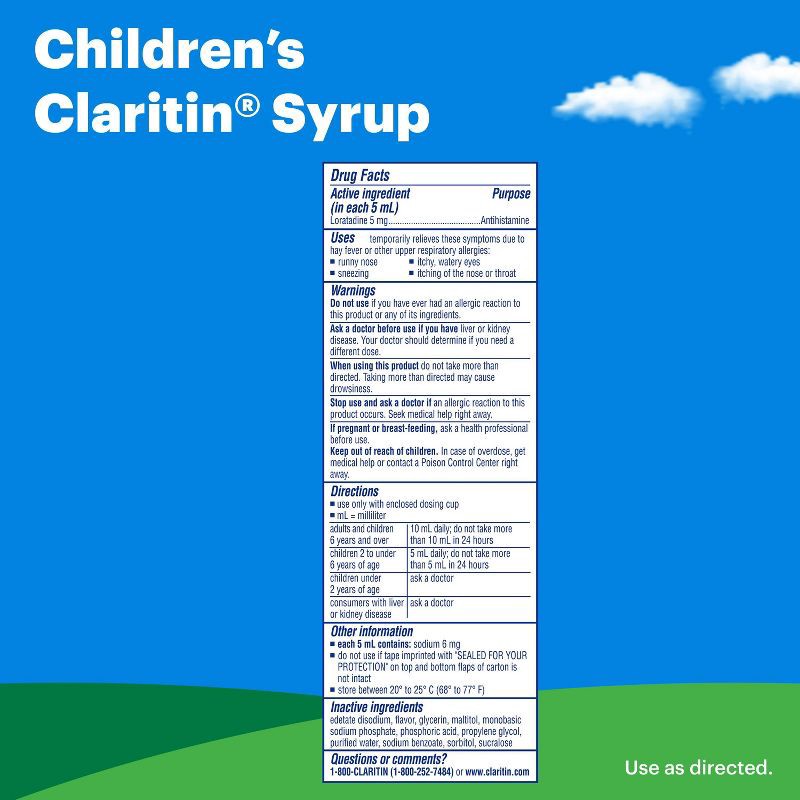 slide 9 of 9, Children's Claritin Loratadine Allergy Relief 24 Hour Non-Drowsy Grape Liquid - 8 fl oz, 8 fl oz