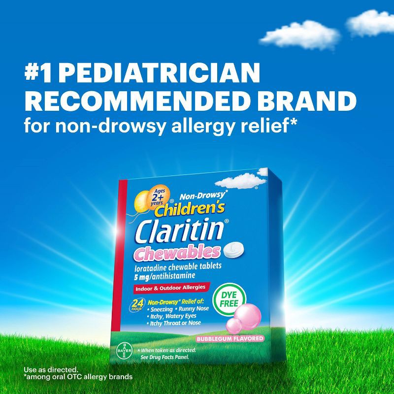 slide 3 of 10, Children's Claritin Loratadine Allergy Relief 24 Hour Non-Drowsy Bubble Gum Chewable Tablets - 30ct, 30 ct