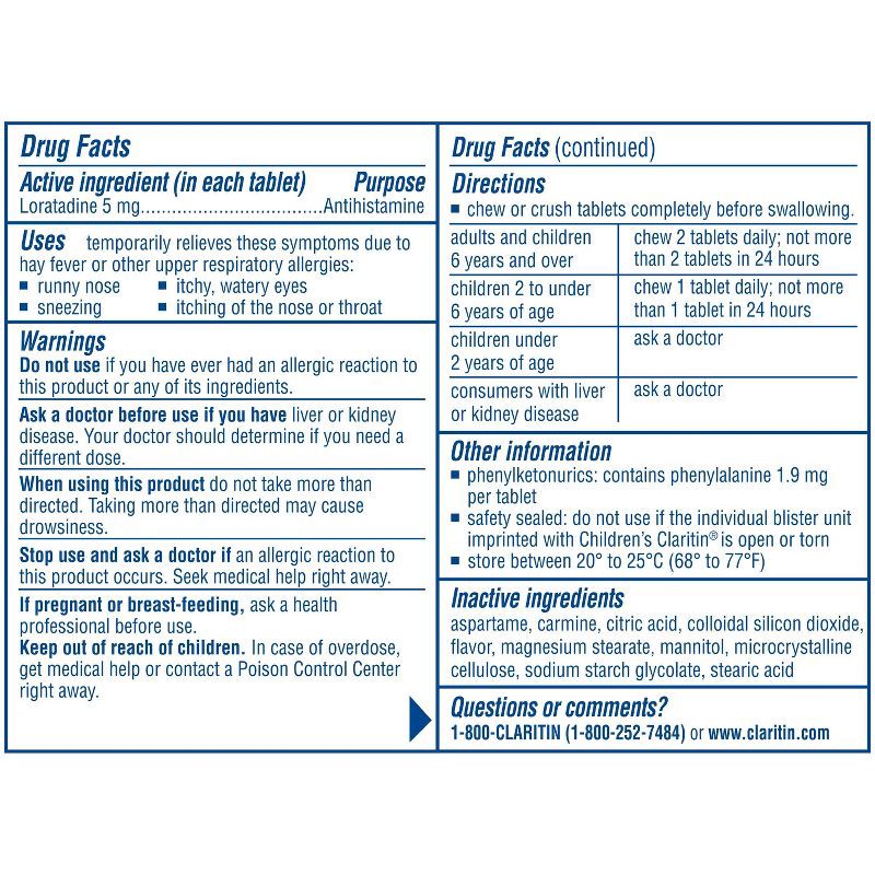 slide 8 of 8, Children's Claritin Loratadine Allergy Relief 24 Hour Non-Drowsy Bubble Gum Chewable Tablets - 30ct, 30 ct