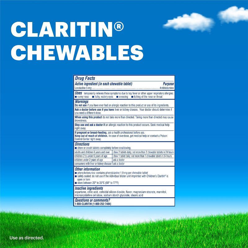 slide 10 of 10, Children's Claritin Loratadine Allergy Relief 24 Hour Non-Drowsy Bubble Gum Chewable Tablets - 30ct, 30 ct