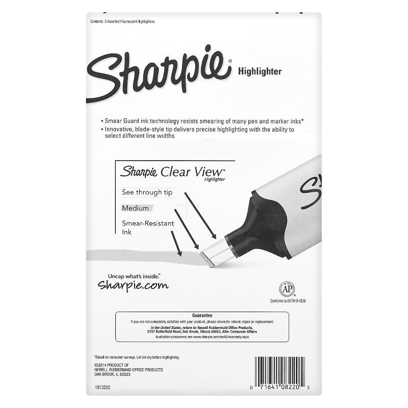 slide 2 of 8, Sharpie Clear View 3pk Highlighters Chisel Tip Mulitcolored, 3 ct