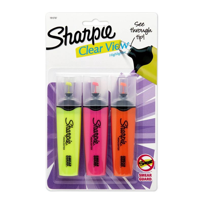 slide 1 of 8, Sharpie Clear View 3pk Highlighters Chisel Tip Mulitcolored, 3 ct