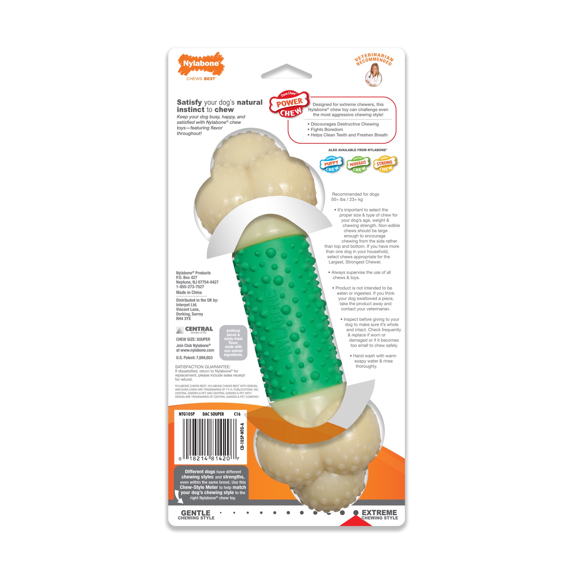 slide 4 of 10, Nylabone Power Chew Double Action Durable Dog Toy Bacon X-Large/Souper - 50+ lbs.(1 Count), 1 ct