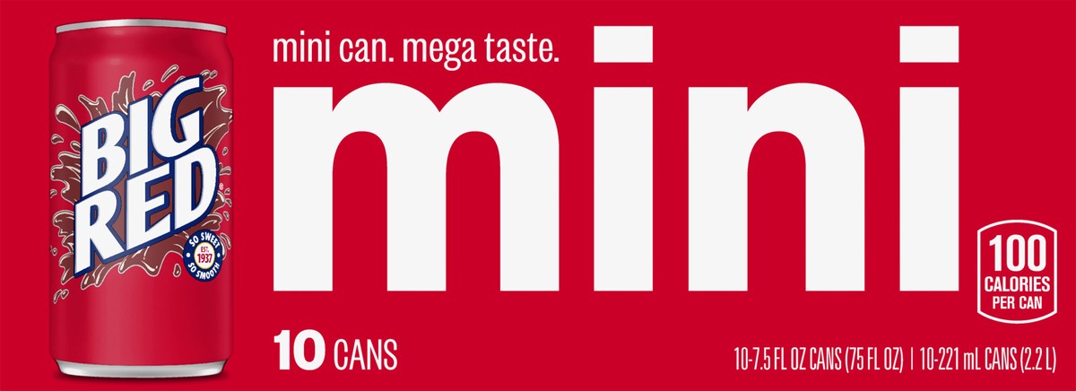 slide 6 of 7, Big Red Soda, 7.5 fl oz mini cans, 10 pack - 10 ct; 7.5 oz, 7.5/10 ct