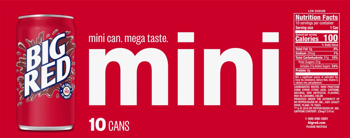 slide 3 of 7, Big Red Soda, 7.5 fl oz mini cans, 10 pack - 10 ct; 7.5 oz, 7.5/10 ct