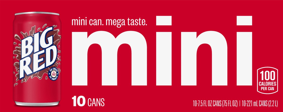slide 7 of 7, Big Red Soda, 7.5 fl oz mini cans, 10 pack - 10 ct; 7.5 oz, 7.5/10 ct