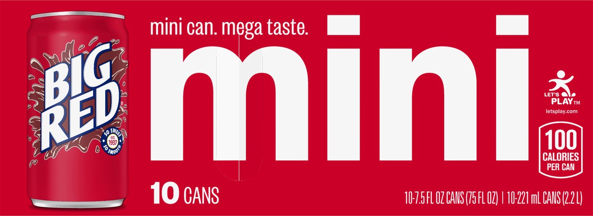 slide 2 of 7, Big Red Soda, 7.5 fl oz mini cans, 10 pack - 10 ct; 7.5 oz, 7.5/10 ct
