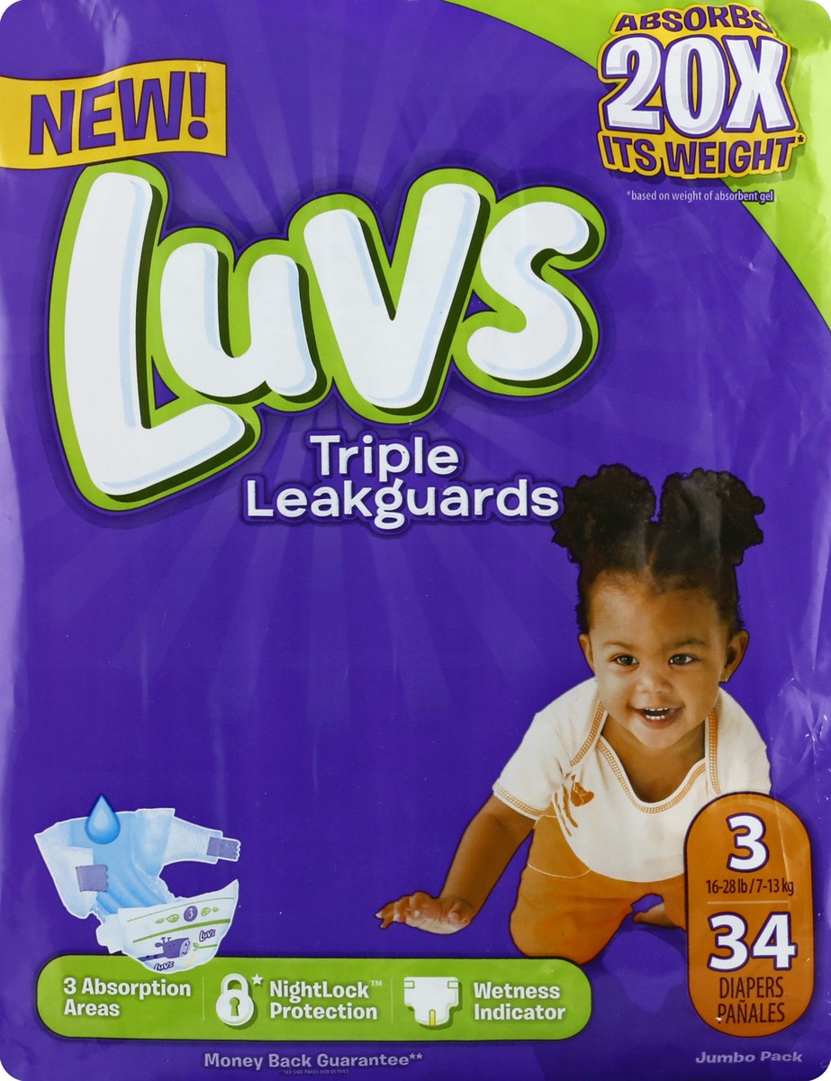 slide 3 of 6, Luvs Ultra Leakguards Size 3 Diapers, 34 ct