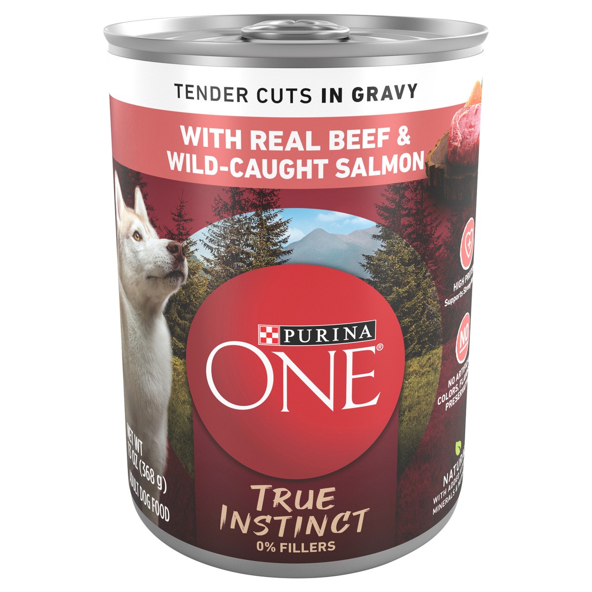 slide 1 of 8, ONE Purina ONE High Protein Wet Dog Food True Instinct Tender Cuts in Dog Food Gravy With Real Beef and Wild-Caught Salmon, 13 oz