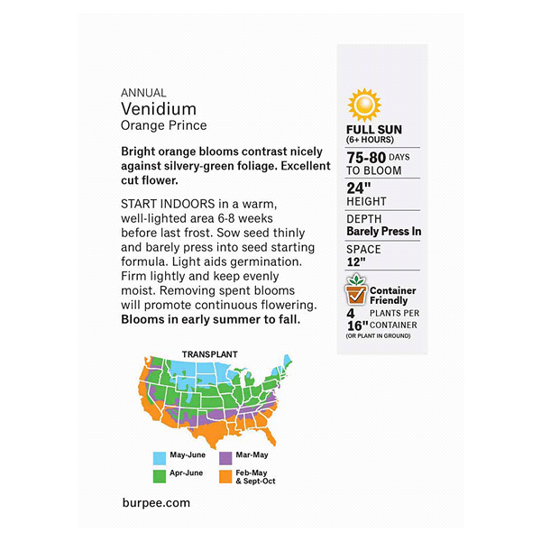 slide 2 of 5, Burpee Venidium Orange Prince Seeds, 1 ct