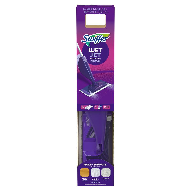 slide 9 of 10, Swiffer WetJet Floor Mop Starter Kit (1 Spray Mop, 5 Mopping Pads, 1 Floor Cleaner Liquid Solution), 1 ct