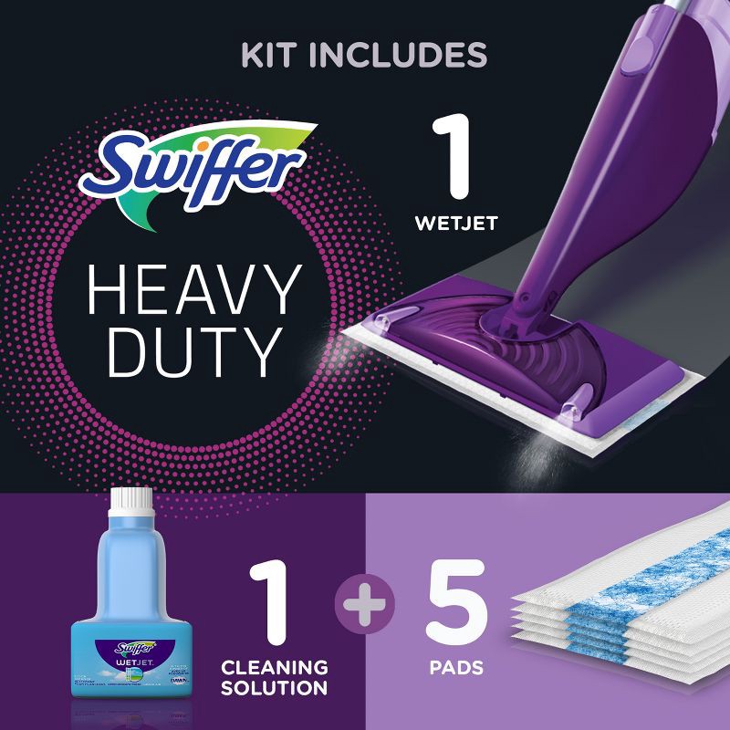 slide 3 of 11, Swiffer WetJet Floor Mop Starter Kit (1 Spray Mop, 5 Mopping Pads, 1 Floor Cleaner Liquid Solution), 1 ct