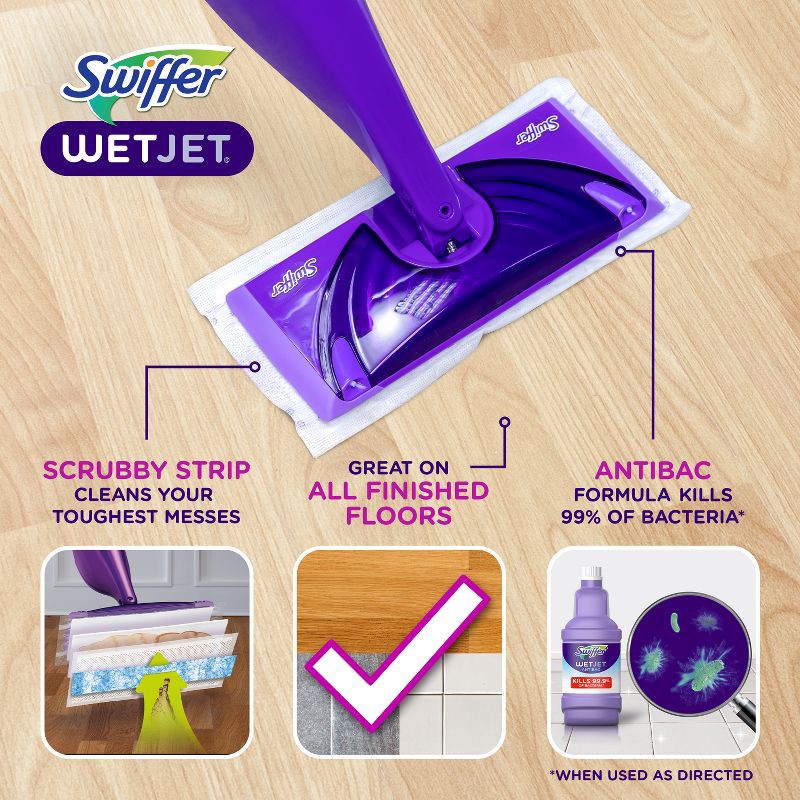 slide 10 of 11, Swiffer WetJet Floor Mop Starter Kit (1 Spray Mop, 5 Mopping Pads, 1 Floor Cleaner Liquid Solution), 1 ct