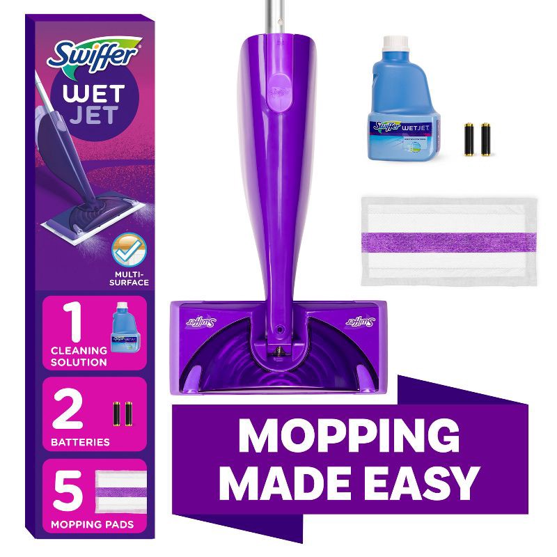 slide 10 of 10, Swiffer WetJet Floor Mop Starter Kit (1 Spray Mop, 5 Mopping Pads, 1 Floor Cleaner Liquid Solution), 1 ct
