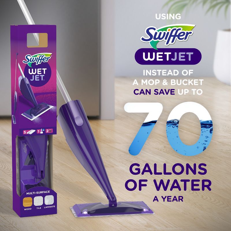 slide 11 of 11, Swiffer WetJet Floor Mop Starter Kit (1 Spray Mop, 5 Mopping Pads, 1 Floor Cleaner Liquid Solution), 1 ct