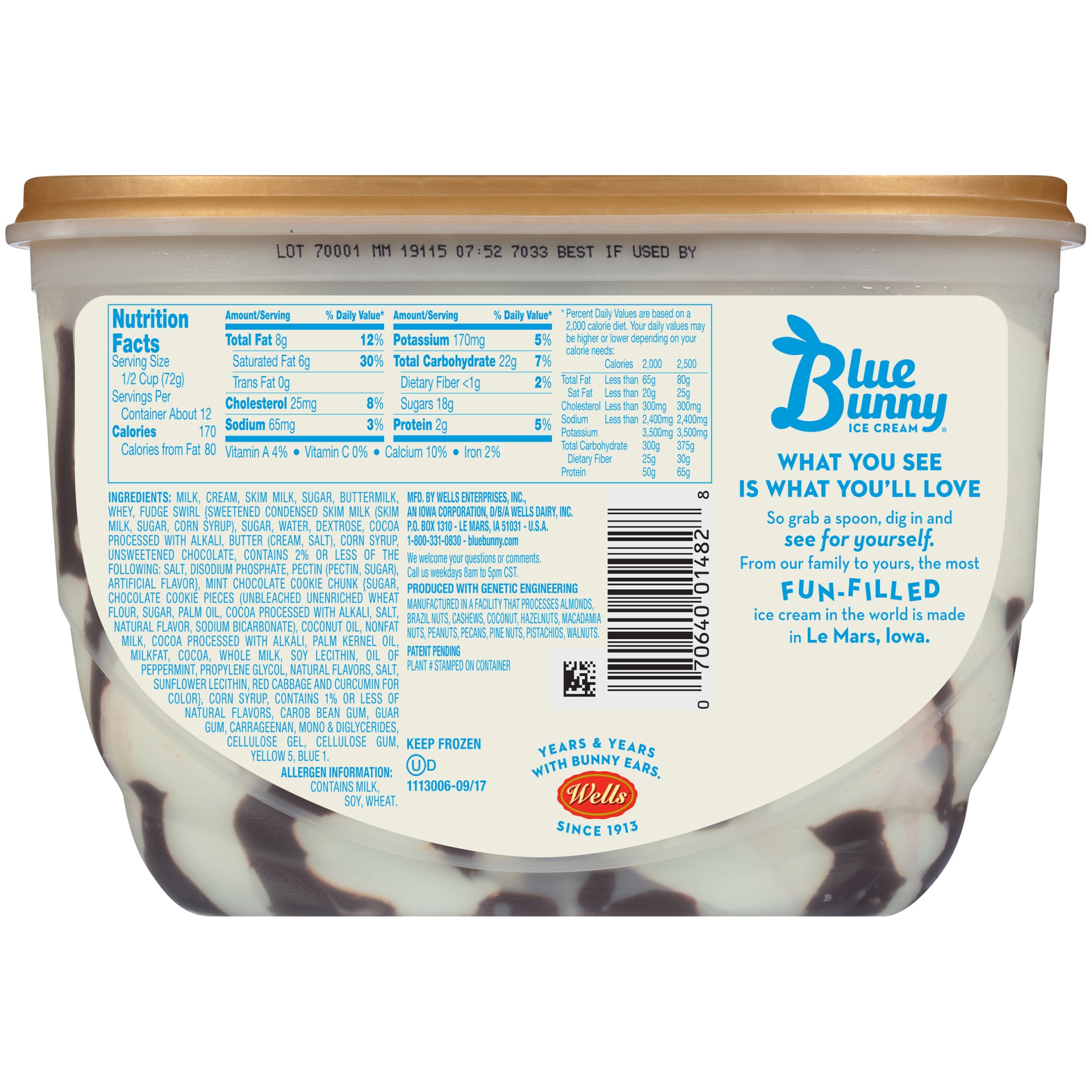 slide 6 of 8, Blue Bunny Mint Cookie Crunch Ice Cream, 46 fl oz