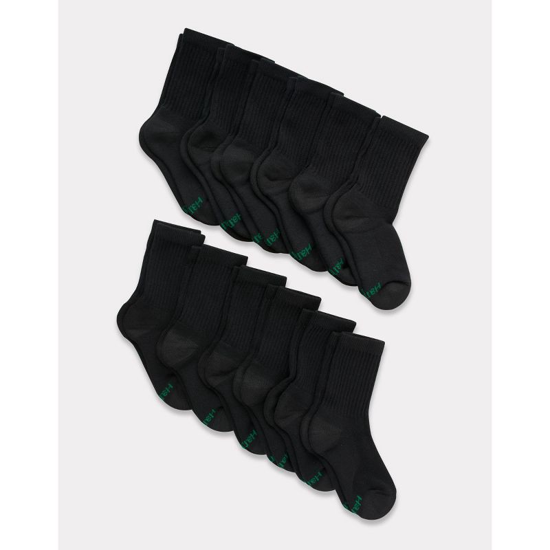 slide 1 of 6, Hanes Boys' 12pk Cushioned Crew Athletic Socks - Black L, 12 ct