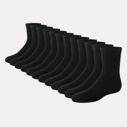 Hanes Boys' 12pk Cushioned Crew Athletic Socks - Black L