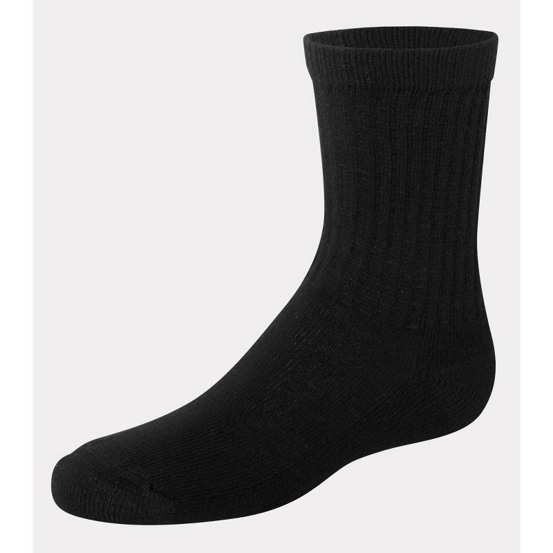 slide 4 of 6, Hanes Boys' 12pk Cushioned Crew Athletic Socks - Black M: Moisture Wicking, Tagless, Midweight Fabric, 12 ct