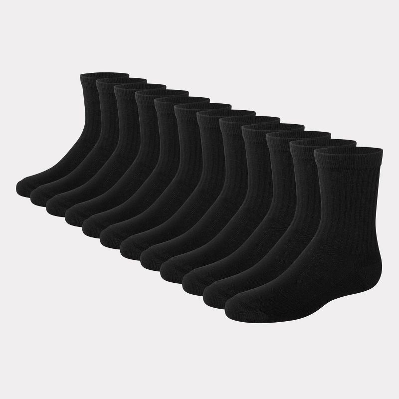 slide 5 of 6, Hanes Boys' 12pk Cushioned Crew Athletic Socks - Black M: Moisture Wicking, Tagless, Midweight Fabric, 12 ct