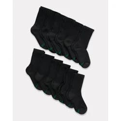 Hanes Boys' 12pk Cushioned Crew Athletic Socks - Black M: Moisture Wicking, Tagless, Midweight Fabric