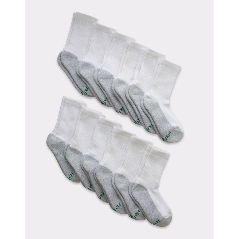 slide 1 of 6, Hanes Boys' 12pk Cushioned Crew Athletic Socks - White M, 12 ct