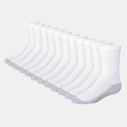Hanes Boys' 12pk Cushioned Crew Athletic Socks - White M