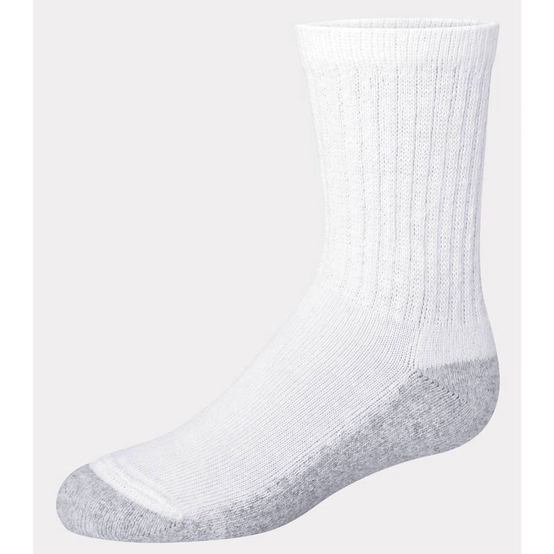 slide 4 of 6, Hanes Boys' 12pk Cushioned Crew Athletic Socks - White S: Moisture Wicking, Midweight, Tagless, Knit Fabric, 12 ct