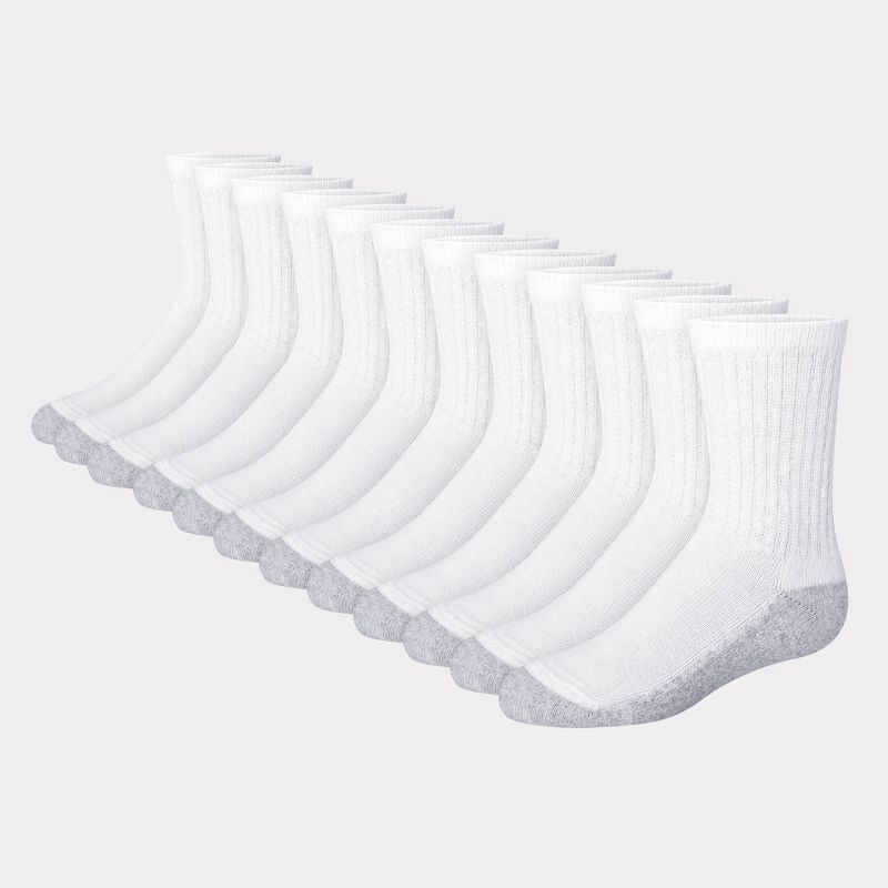 slide 1 of 6, Hanes Boys' 12pk Cushioned Crew Athletic Socks - White S: Moisture Wicking, Midweight, Tagless, Knit Fabric, 12 ct
