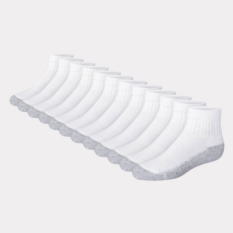 slide 5 of 5, Hanes Boys' 12pk Cushioned Ankle Athletic Socks - White L, 12 ct