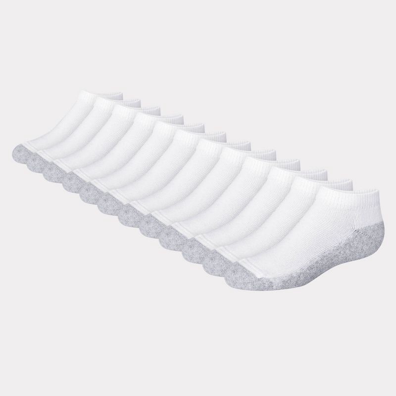 slide 5 of 5, Hanes Boys' 12pk Cushioned No Show Athletic Socks - White L, 12 ct