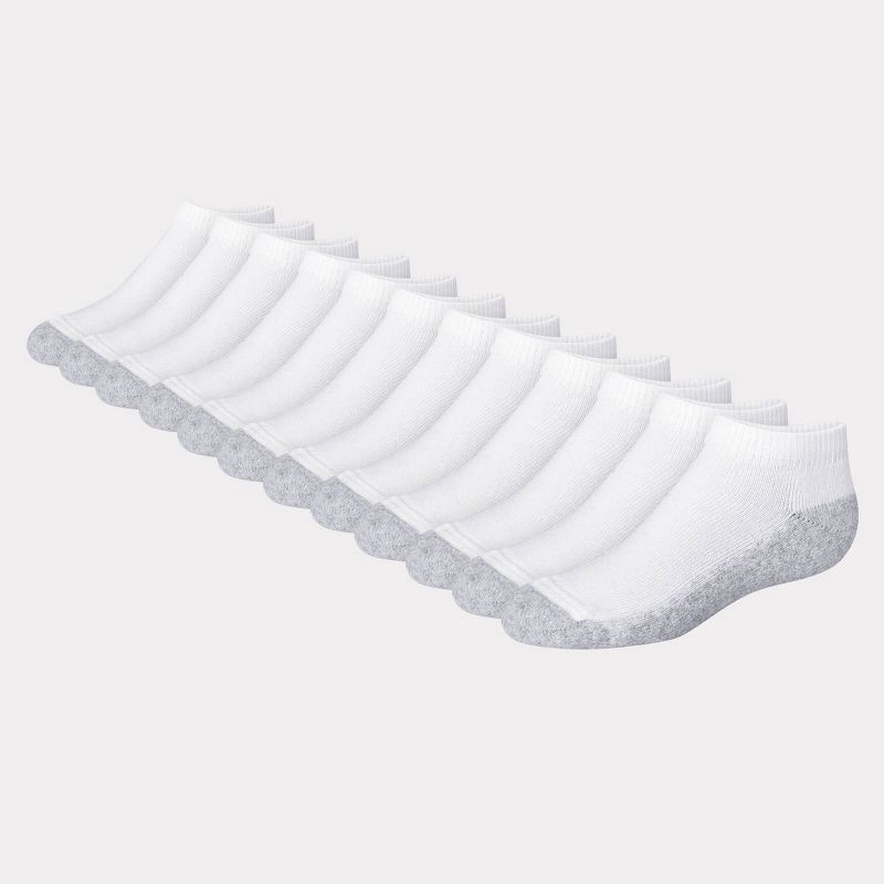 slide 5 of 5, Hanes Boys' 12pk Cushioned No Show Athletic Socks - White S, 12 ct