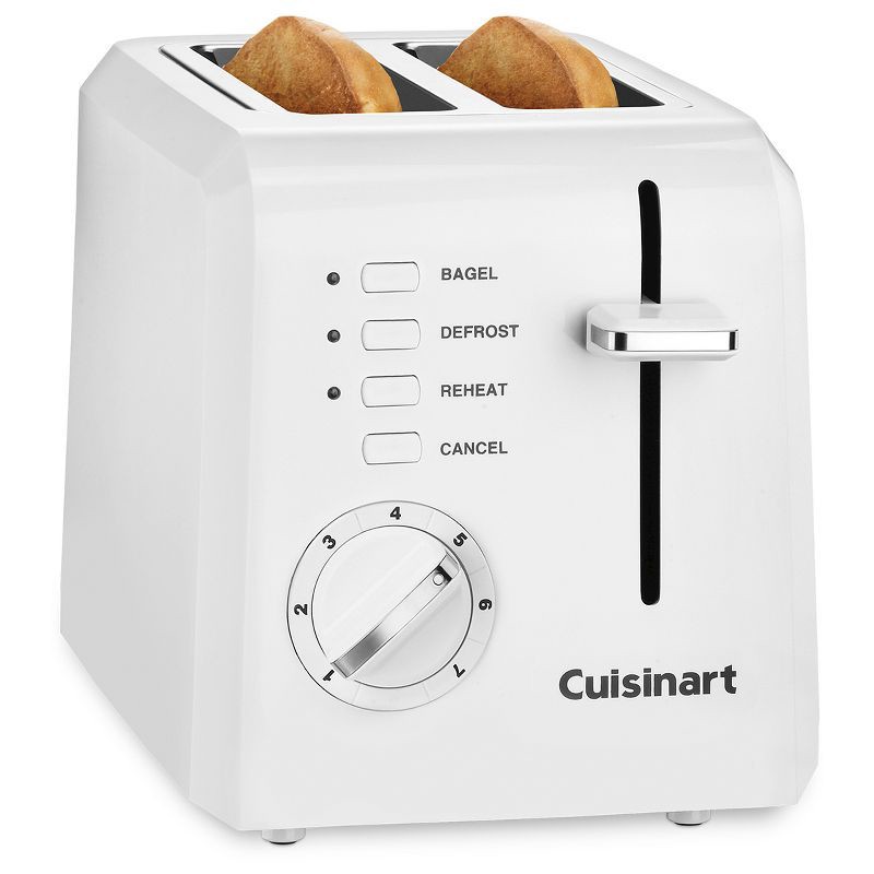 slide 1 of 4, Cuisinart 2-Slice Toaster White: Bagel & Defrost Options, Reheat, Extra Wide Slots, Removable Crumb Tray, 900W, 1 ct