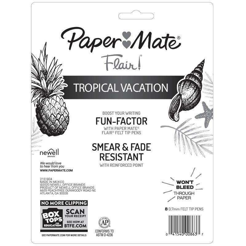 slide 7 of 9, Paper Mate Flair 8pk Tropical Vacation Felt Pens 0.7mm Medium Tip Multicolored, 8 ct